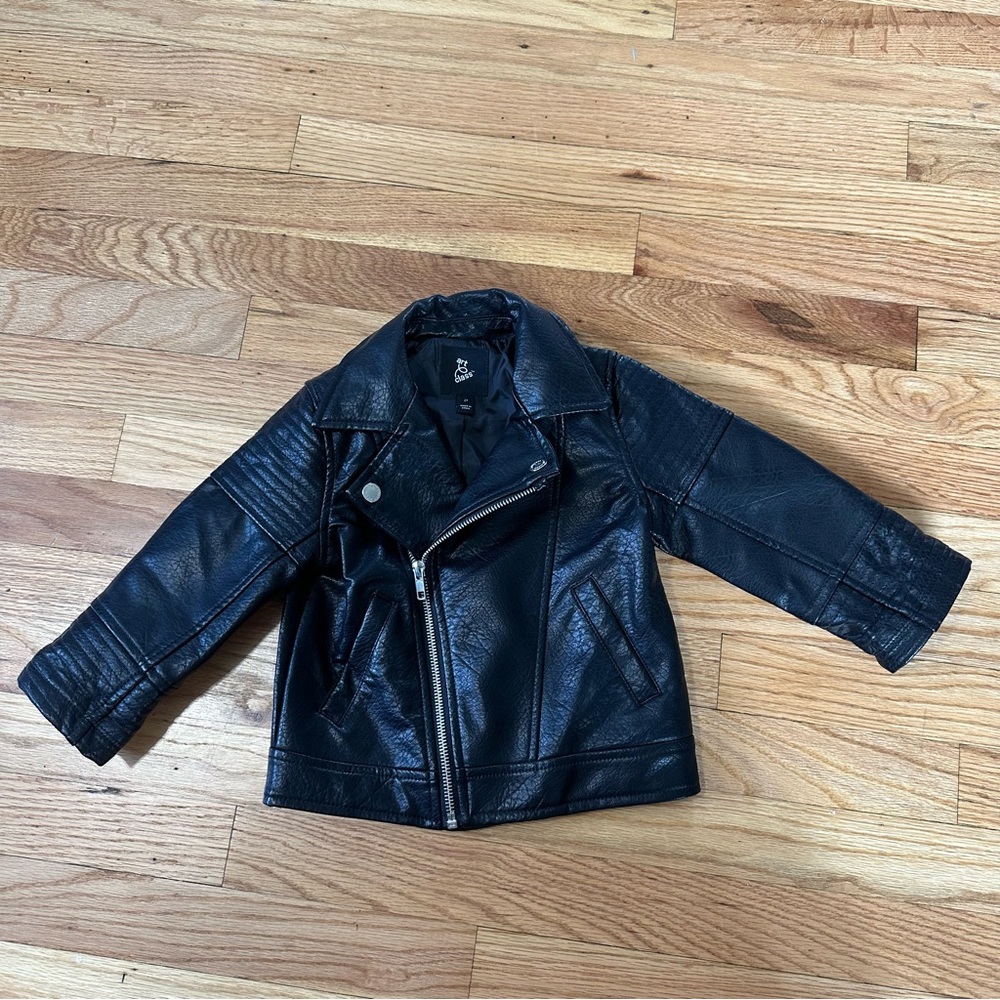 Art Class Black Faux Leather Moto Jacket Zippered Front Sz 2T
